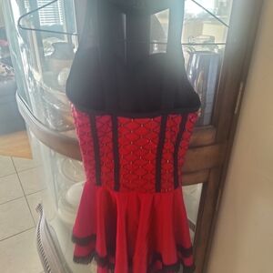 Red and Black Dress with Mesh Details